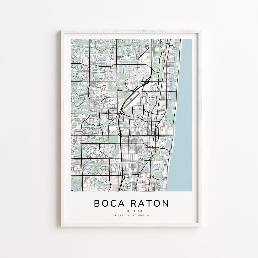 Boca Raton Florida Map Print – Detailed Street Map Wall Art, Modern ...