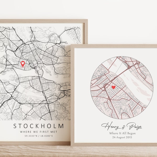 Mapa personalizado / Nuestro primer mapa de inicio / Regalo del día de San Valentín para él / Regalo de aniversario / Regalo de boda personalizado / Impresión de mapa de la ciudad / DESCARGA DIGITAL