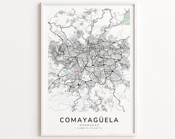 Comayagüela Honduras Map Print – Detailed Street Map Wall Art, Modern City Map Poster, Home Wall Decor