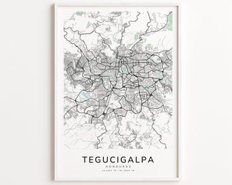 Tegucigalpa Honduras Map Print – Detailed Street Map Wall Art, Modern City Map Poster, Travel Decor Gift