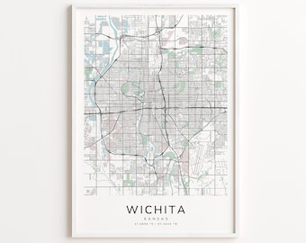 Wichita Kansas Map Print – Detailed Street Map Wall Art, Modern City Map Poster, Home Wall Decor