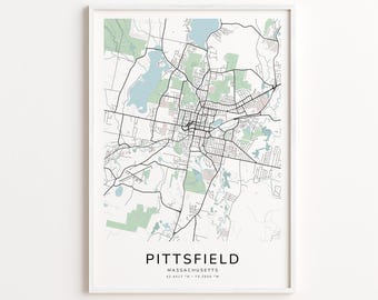 Pittsfield Massachusetts Map Print – Detailed Street Map Wall Art, Modern City Map Poster, Home Wall Decor