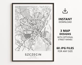 Szczecin, Poland Map Printable – Digital Download City Map, Minimalist Street Map Wall Art