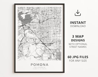 Pomona, California Map Printable – Digital Download City Map Wall Art, Minimalist Street Map Poster