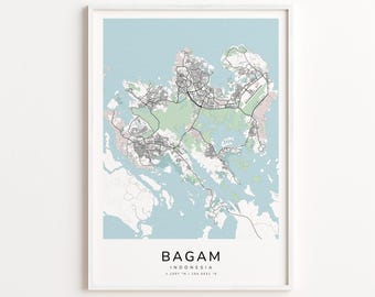 Bagam Indonesia Map Print – Detailed Street Map Wall Art, Modern City Map Poster, Travel Decor Gift