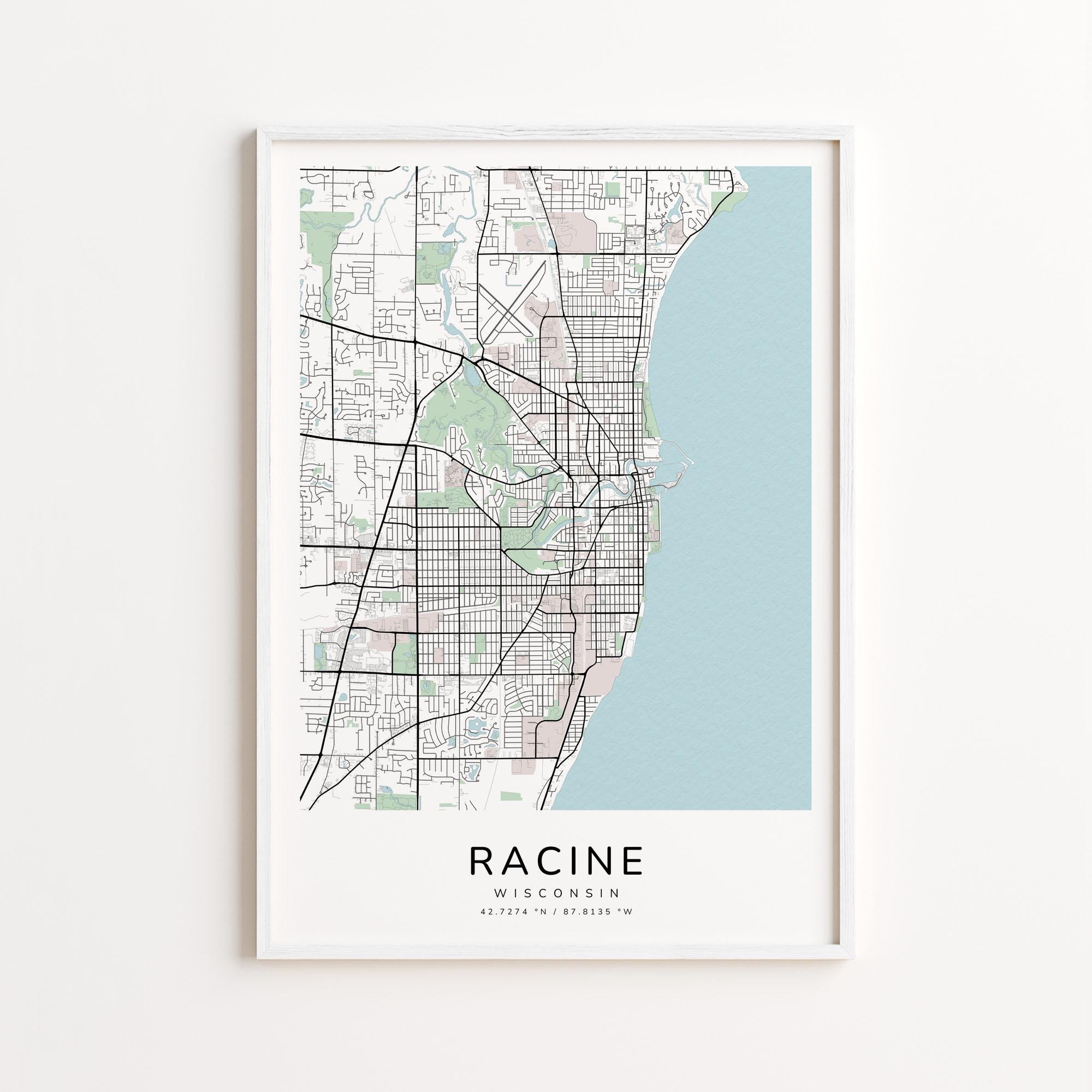 Racine Wisconsin Map Print – Detailed Street Map Wall Art, Modern City ...
