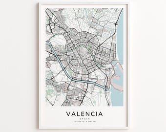 Valencia Spain Map Print – Detailed Street Map Wall Art, Modern City Map Poster, Home Wall Decor