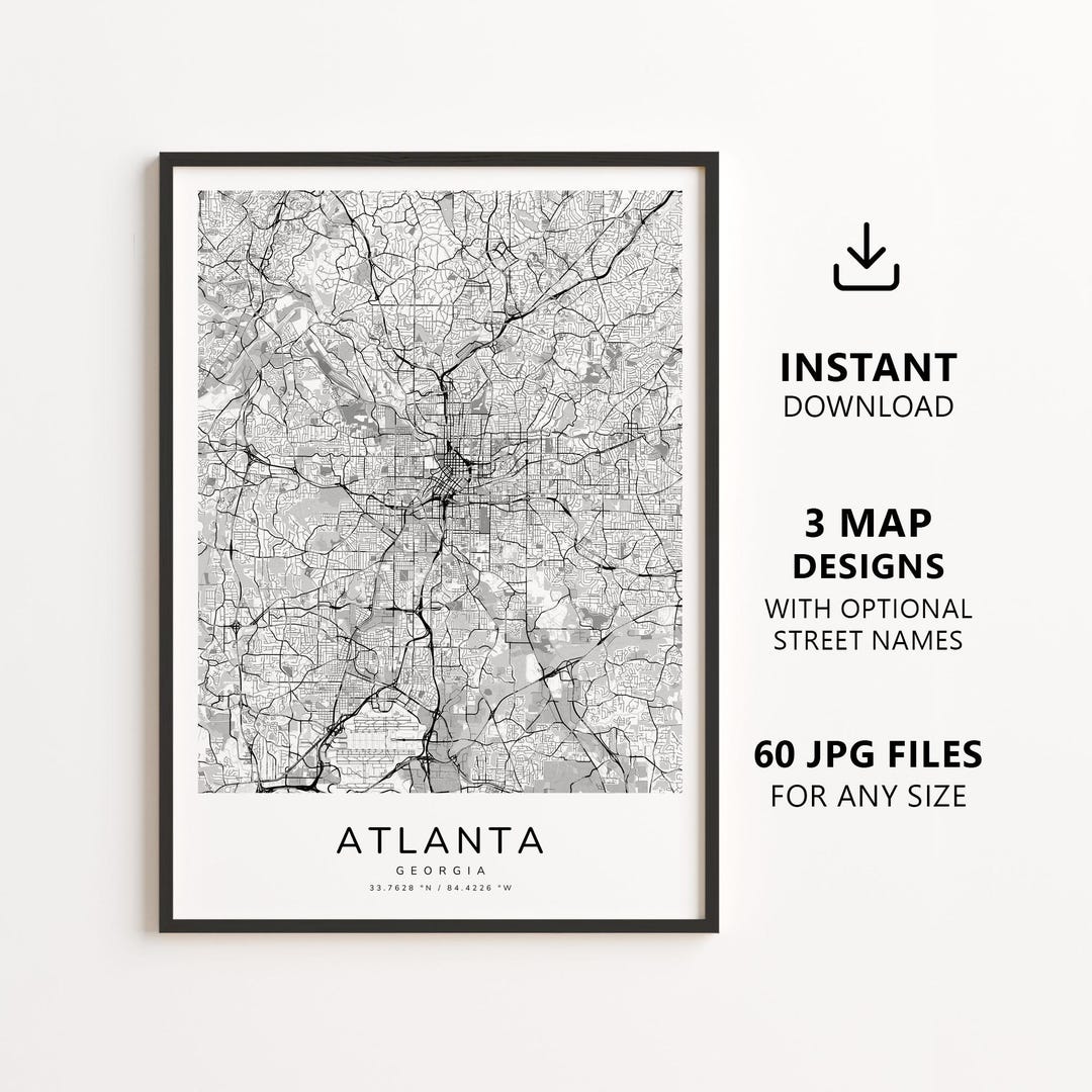 Atlanta, Georgia Map Printable – Digital Download City Map, Minimalist ...