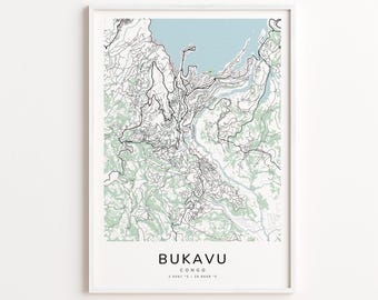 Bukavu Congo Map Print – Detailed Street Map Wall Art, Modern City Map Poster, Home Wall Decor