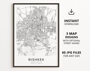Bishkek, Kyrgyzstan Map Printable – Digital Download City Map Wall Art, Minimalist Street Map Poster