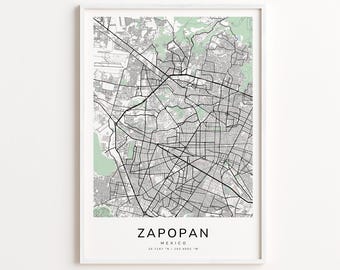 Zapopan Mexico Map Print – Detailed Street Map Wall Art, Modern City Map Poster, Travel Decor Gift
