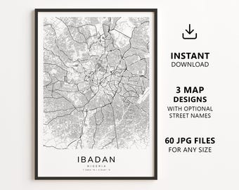Ibadan, Nigeria Map Printable – Digital Download City Map, Minimalist Street Map Wall Art
