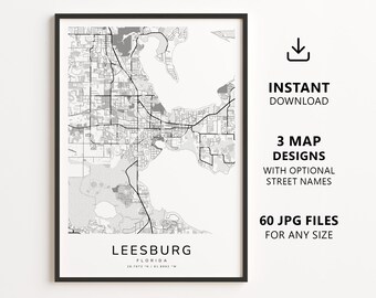 Leesburg, Florida Map Printable – Digital Download City Map, Minimalist Street Map Wall Art