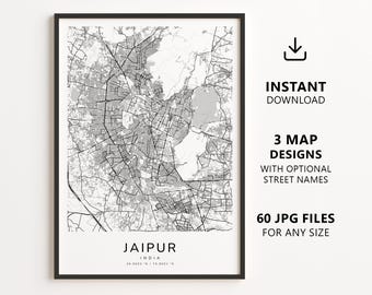 Jaipur, India Map Printable – Digital Download City Map Wall Art, Minimalist Street Map Poster