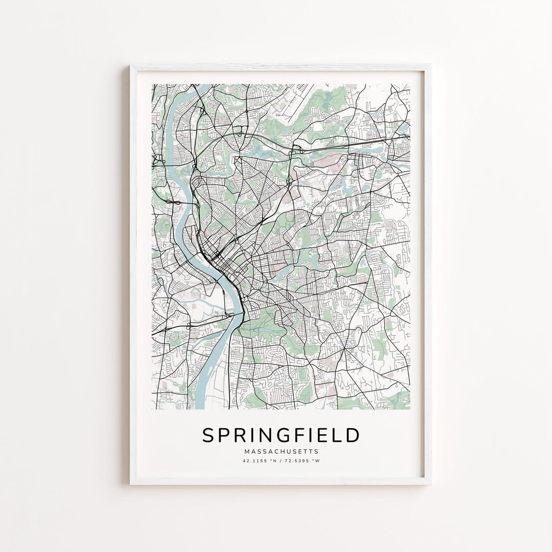 Springfield Massachusetts Map Print – Detailed Street Map Wall Art ...