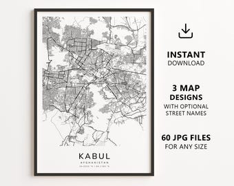 Kabul, Afghanistan Map Printable – Digital Download City Map Wall Art, Minimalist Street Map Poster