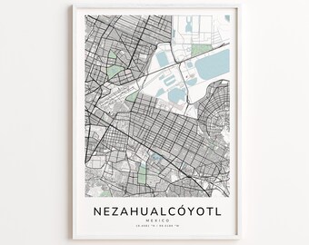 Nezahualcóyotl Mexico Map Print – Detailed Street Map Wall Art, Modern City Map Poster, Home Wall Decor