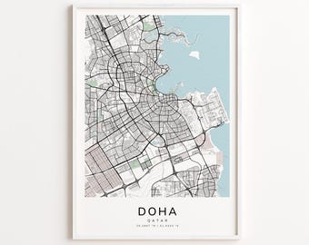 Doha Qatar Map Print – Detailed Street Map Wall Art, Modern City Map Poster, Home Wall Decor