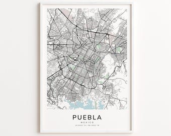 Puebla Mexico Map Print – Detailed Street Map Wall Art, Modern City Map Poster, Home Wall Decor