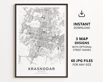 Krasnodar, Russia Map Printable – Digital Download City Map Wall Art, Minimalist Street Map Poster