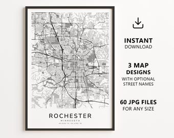 Rochester, Minnesota Map Printable – Digital Download City Map, Minimalist Street Map Wall Art