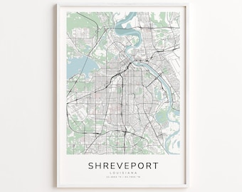 Shreveport Louisiana Map Print – Detailed Street Map Wall Art, Modern City Map Poster, Home Wall Decor