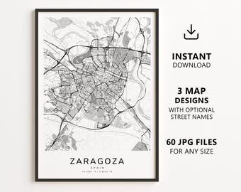 Stadtplan von Saragossa, Spanien zum Ausdrucken – Digitaler Download, minimalistischer Straßenplan als Wanddekoration