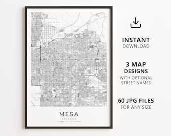 Mesa, Arizona Map Printable – Digital Download City Map Wall Art, Minimalist Street Map Poster