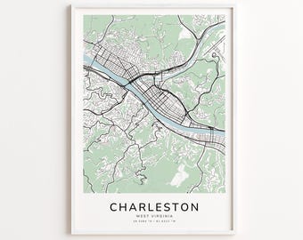 Charleston West Virginia Map Print – Detailed Street Map Wall Art, Modern City Map Poster, Home Wall Decor