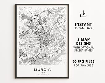 Murcia, Spanien – Stadtplan zum Ausdrucken – Digitaler Download, minimalistisches Straßenkarten-Poster