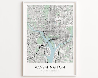 Washington District of Columbia Map Print – Detailed Street Map Wall Art, Modern City Map Poster, Travel Decor Gift