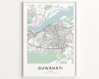 Guwāhāti India Map Print – Detailed Street Map Wall Art, Modern City Map Poster, Home Wall Decor
