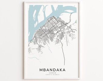 Mbandaka Congo Map Print – Detailed Street Map Wall Art, Modern City Map Poster, Travel Decor Gift