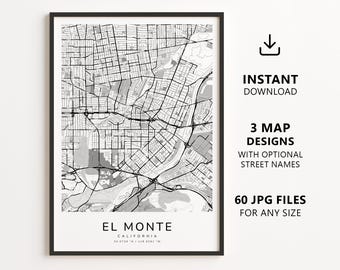 El Monte, California Map Printable – Digital Download City Map Wall Art, Minimalist Street Map Poster