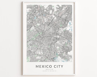 Mexico City Mexico Map Print – Detailed Street Map Wall Art, Modern City Map Poster, Travel Decor Gift