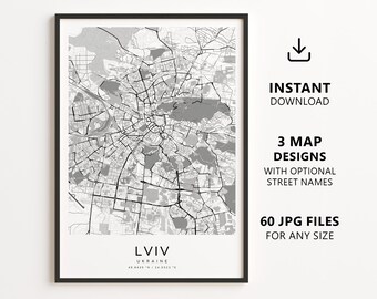 Stadtplan von Lemberg, Ukraine zum Ausdrucken – Digitaler Download, minimalistischer Straßenplan als Wandbild