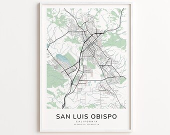 San Luis Obispo California Map Print – Detailed Street Map Wall Art, Modern City Map Poster, Travel Decor Gift
