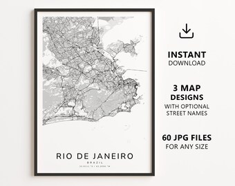 Rio de Janeiro, Brazil Map Printable – Digital Download City Map Wall Art, Minimalist Street Map Poster