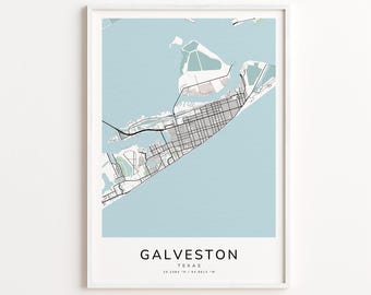 Galveston Texas Map Print – Detailed Street Map Wall Art, Modern City Map Poster, Travel Decor Gift