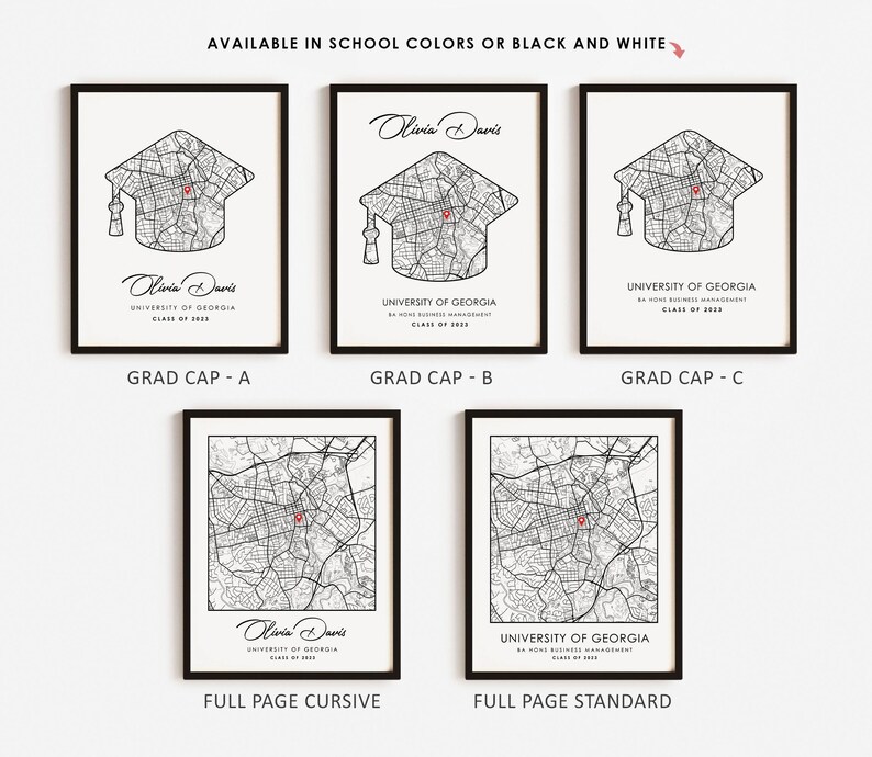Graduation Concept Map Personalized Graduation Map Print: School Colors (digital or Print) - Etsy