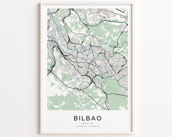 Bilbao Spain Map Print – Detailed Street Map Wall Art, Modern City Map Poster, Travel Decor Gift