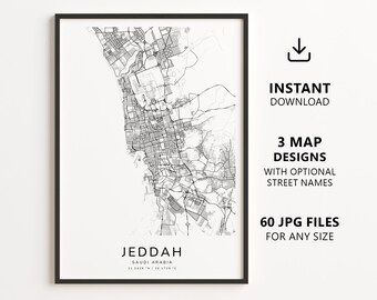 Jeddah, Saudi Arabia Map Printable – Digital Download City Map, Minimalist Street Map Wall Art