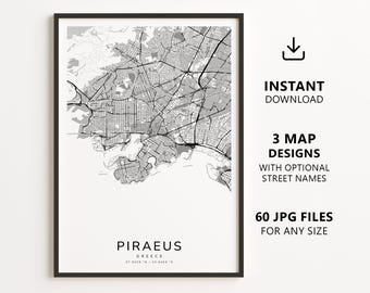 Piraeus, Greece Map Printable – Digital Download City Map Wall Art, Minimalist Street Map Poster