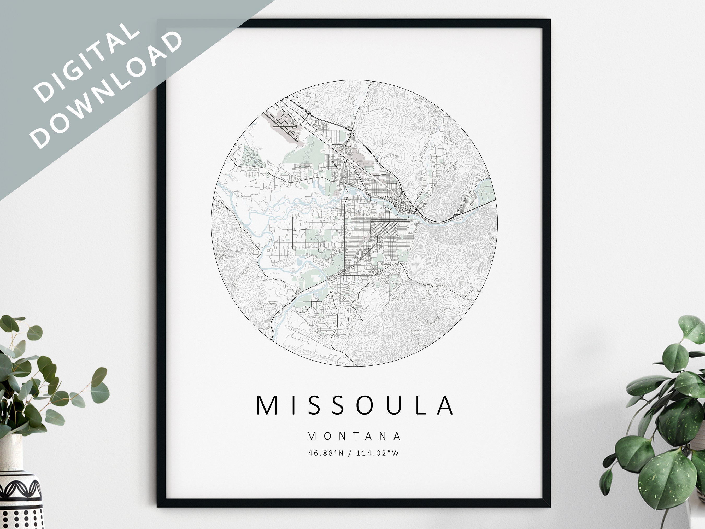 Missoula Map Print Map of Missoula Missoula Montana City