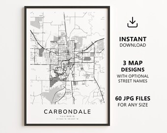 Carbondale, Illinois Map Printable – Digital Download City Map, Minimalist Street Map Wall Art