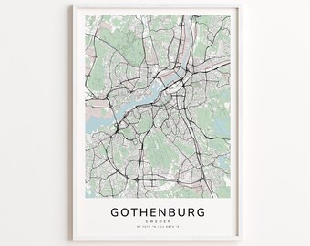 Gothenburg Sweden Map Print – Detailed Street Map Wall Art, Modern City Map Poster, Travel Decor Gift