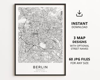 Berlin, Germany Map Printable – Digital Download City Map Wall Art, Minimalist Street Map Poster