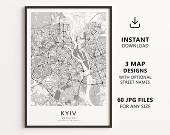 Kyiv, Ukraine Map Printable – Digital Download City Map, Minimalist Street Map Wall Art