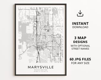 Marysville, Washington Map Printable – Digital Download City Map, Minimalist Street Map Wall Art
