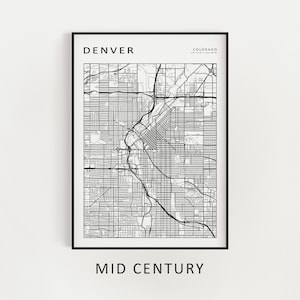 Mockup map print example. Map is displayed in black frames on a white wall.
The example picture is in portrait. The displayed map is in a mid century style.